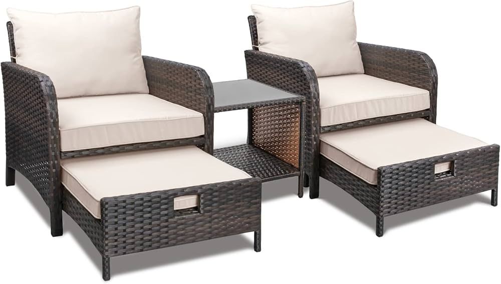 LEVELEVE Balcony Furniture 5 Piece Patio Conversation Set, PE Wicker Rattan Outdoor Lounge Chairs... | Amazon (US)