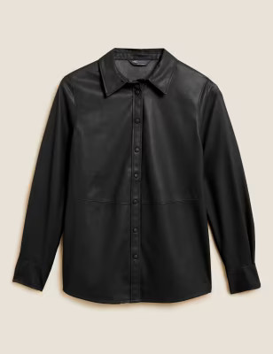 Faux Leather Collared Long Sleeve Shirt | Marks & Spencer (UK)