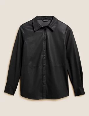 Faux Leather Collared Long Sleeve Shirt | Marks & Spencer (UK)