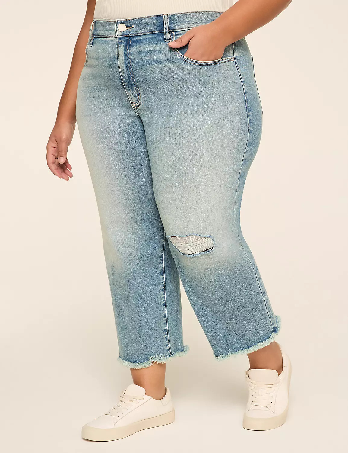 360 Flex Signature Fit Straight Leg Destruction Capri | Lane Bryant (US)