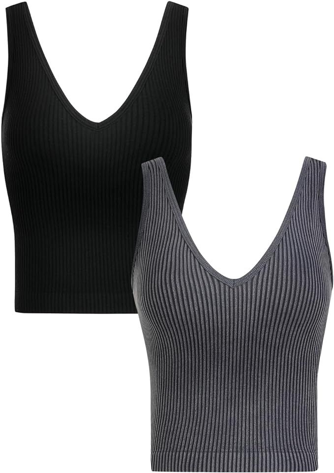 Ribbed Tank Tops for Women, V-Neck Seamless Stretchy Camisole Tank Tops | Amazon (US)