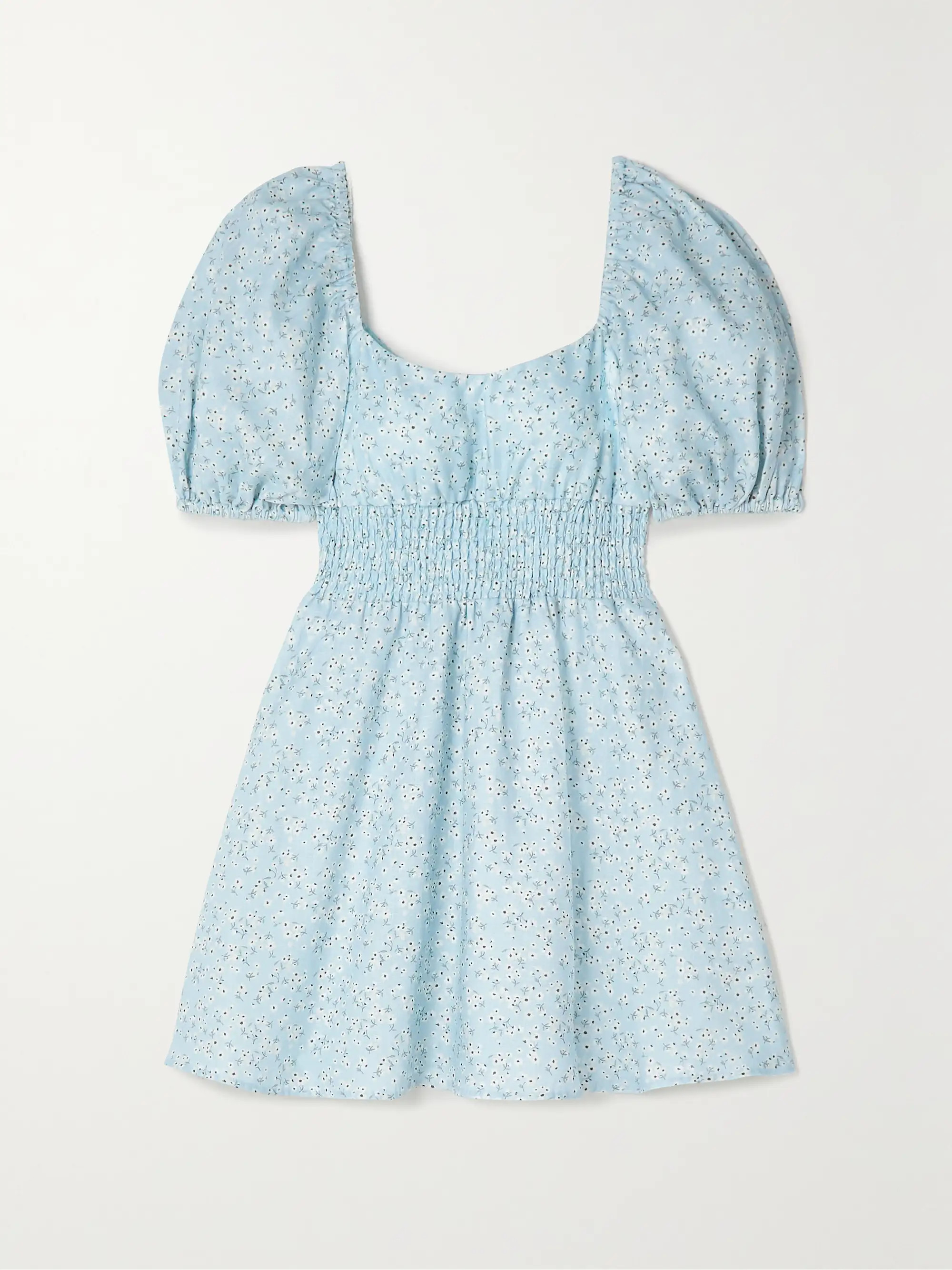 + NET SUSTAIN smocked floral-print linen mini dress | NET-A-PORTER APAC