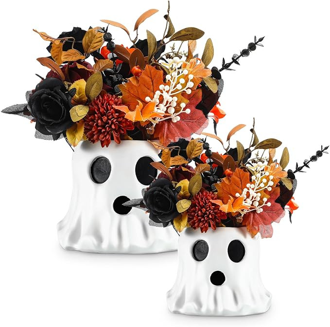 2 Pack Ghost Bucket Decor Halloween Vase Cutest Ghost Candy Bowl Planter Pot Halloween Bucket Vas... | Amazon (US)