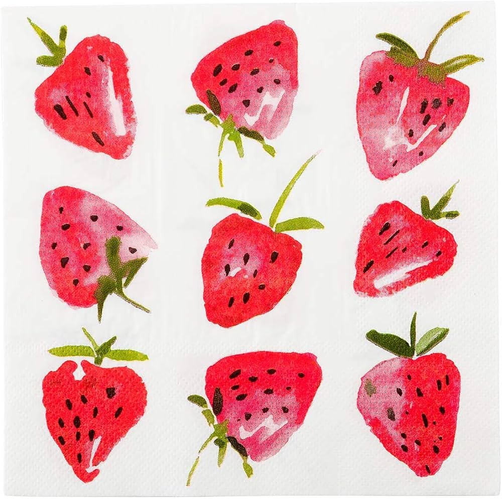 13 Inch Paper Luncheon Napkins, 20 Strawberry Design Printed Napkins - 3-Ply, Textured Edges, Whi... | Amazon (US)