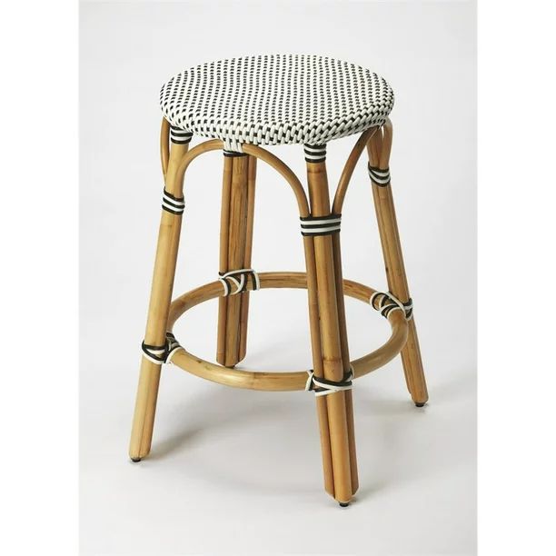 Home Square 2 Piece Traditional Rattan Counter Stool Set in Black | Walmart (US)