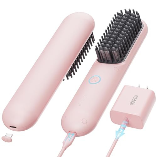 TYMO Cordless Hair Straightener Brush - Porta PRO Portable Straightening Brush for Travel, Mini Ionic Hot Comb Straightener for Women, Lightweight on-The-go, Cordless and Fast Charger Dual Power | Amazon (US)