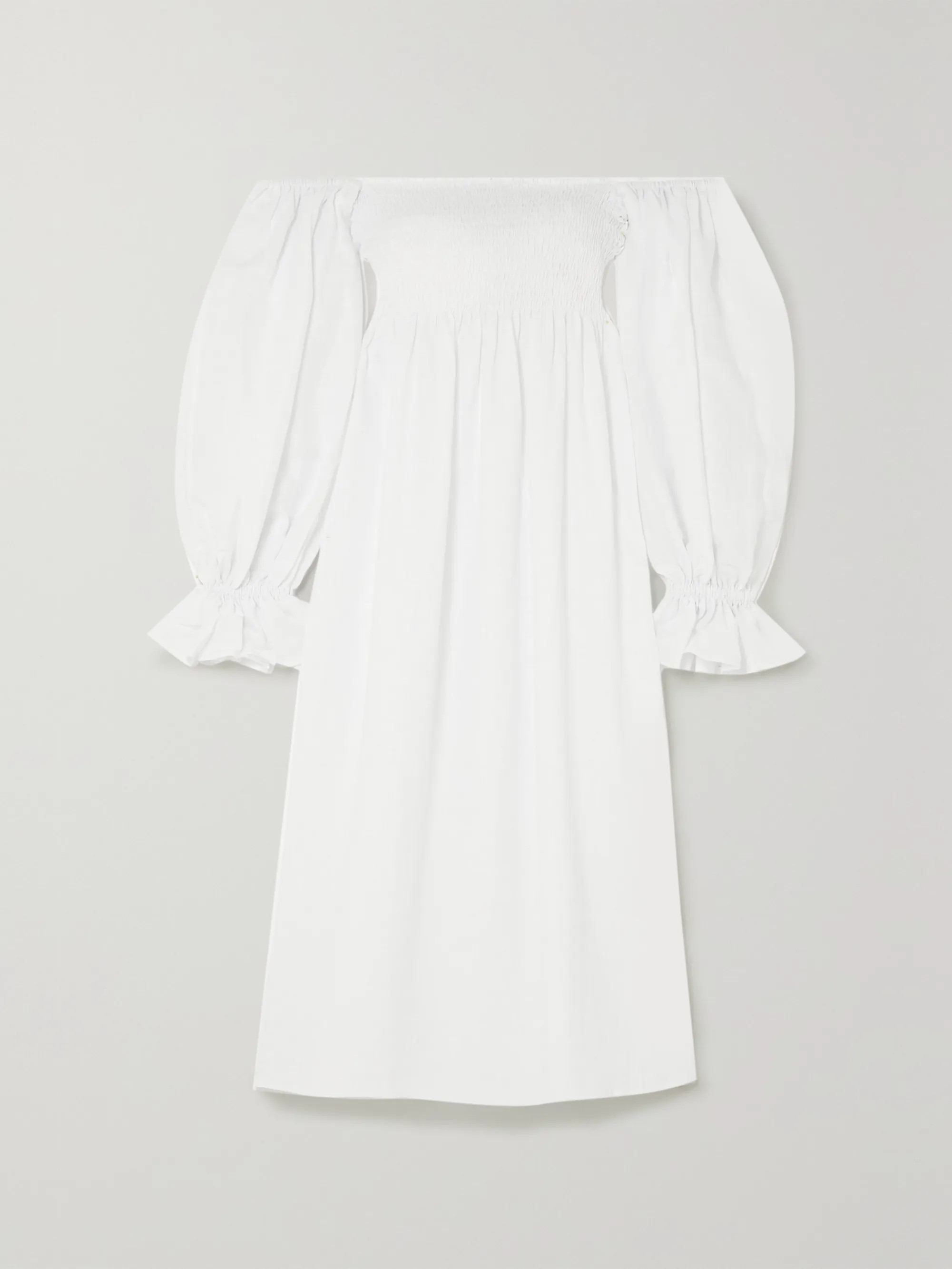 Atlanta off-the-shoulder shirred linen midi dress | NET-A-PORTER (US)