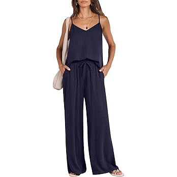 ANRABESS Women's 2 Piece Linen Lounge Set Casual Matching Pants Jumpsuit Summer Beach Travel Vaca... | Amazon (US)