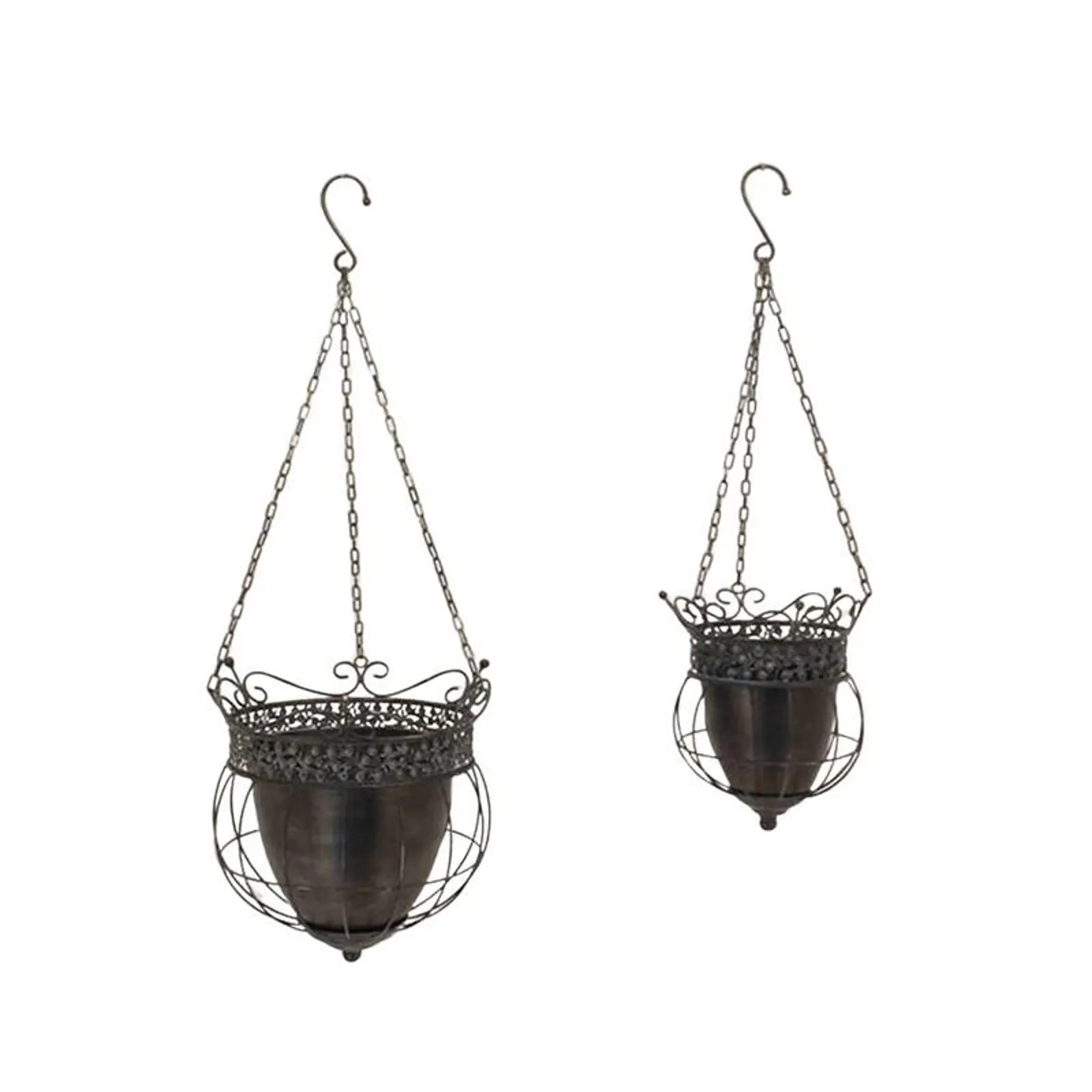 Set of 2 Ornate Hanging Metal Basket Planters "Riordan" | Dark Bronze and Frosted Gold Styles | L... | Etsy (Global)