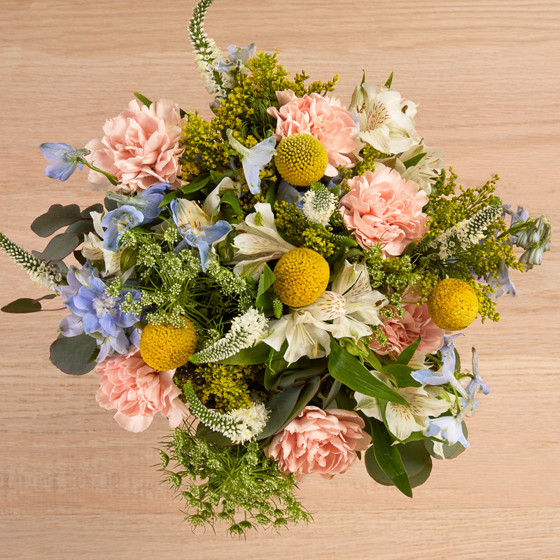 Pink Carnation Bouquet with White, Blue and Yellow Accents - The Bouqs Co. | The Bouqs Co.