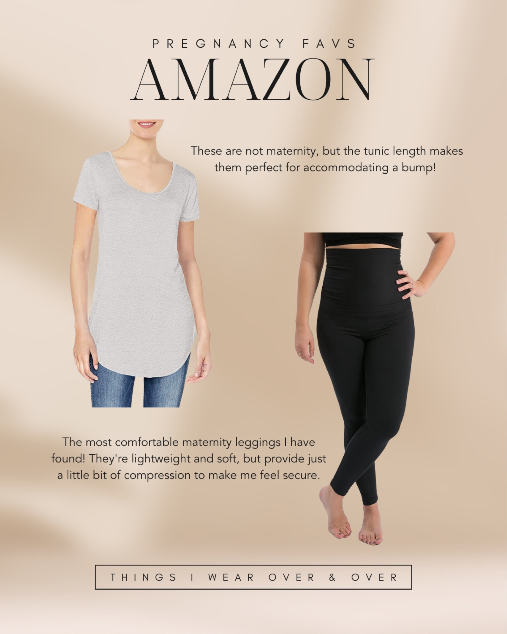 Tunic length tees I love & the only leggings I’ll be wearing until the end of my pregnancy! 

#LTKunder100 #LTKbump