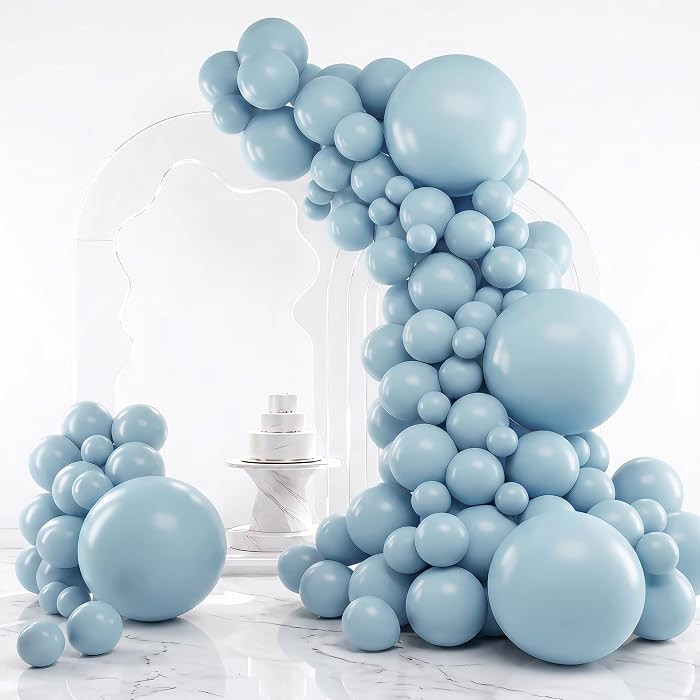 RUBFAC Dusty Blue Balloons Different Sizes Haze Blue Balloon Arch 129pcs | Amazon (US)