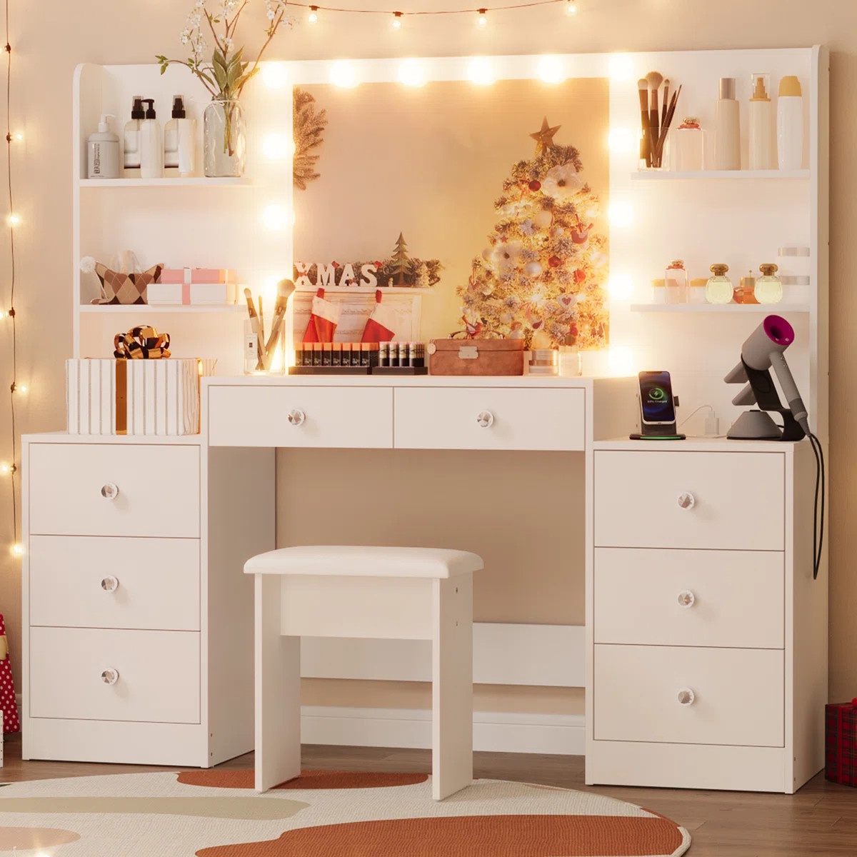Greyden Zeibak Large Makeup Vanity With 8 Drawers, 14 Lighted Bulbs And Spacious Storage Space | Wayfair North America
