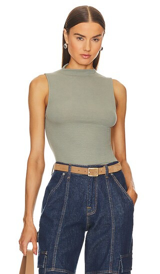 Silk Knit Rib Sleeveless Mockneck in Alpine Frost | Revolve Clothing (Global)