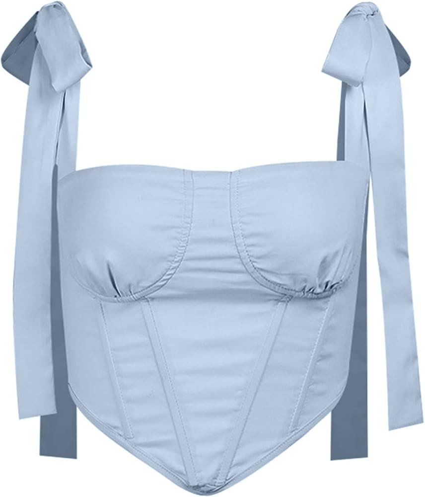 Avanova Women's Sexy Bustier Crop Top Strappy Tie up Shoulder Sleeveless Asymmetrical Clubwear | Amazon (US)