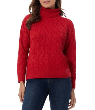Cable Knit Rib-Twist Turtleneck Long Sleeve Sweater | Dillard's