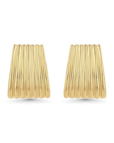 Gold Chunky Statement Earrings for Women by SNGIA, Small Handmade Trendy Stud Ribbed Jewelry Gift... | Amazon (US)