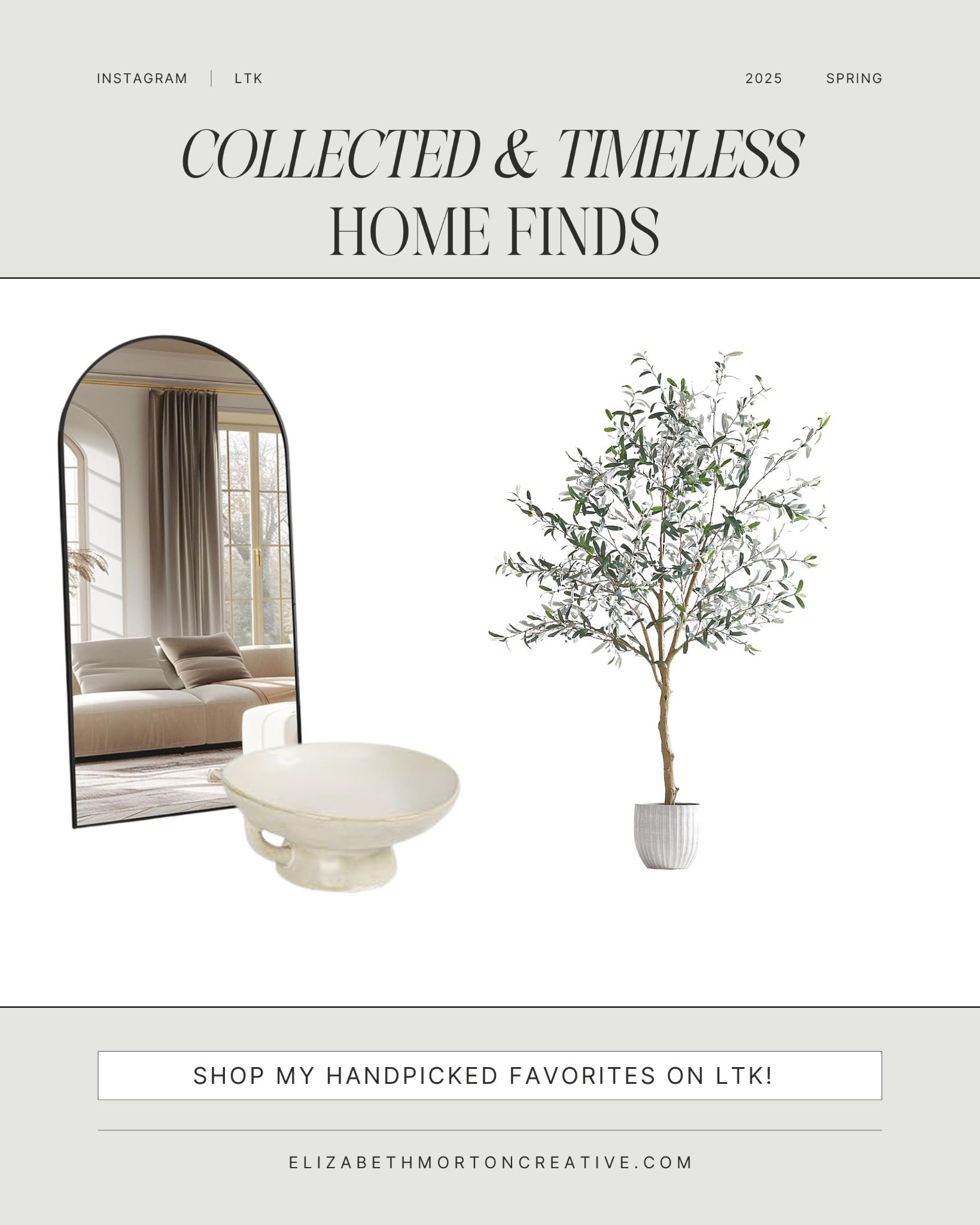 The secret to a timeless home? Thoughtfully layered pieces that feel curated, lived-in, and effortless. 🌿✨ A sculptural bowl, an oversized mirror, and an olive tree bring just the right amount of warmth and depth to any space.
Shop my handpicked favorites to refresh your home with pieces that will never go out of style. 🖤

#LTKhome #CollectedHome #TimelessDesign #HomeRefresh #ClassicWithATwist #InteriorInspo #FindItStyleIt


#LTKHome