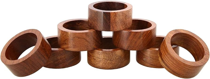 Wood Napkin Rings Set of 8 - Dining Table Napkin Holder, Classic Everyday Use Thanksgiving Holida... | Amazon (US)