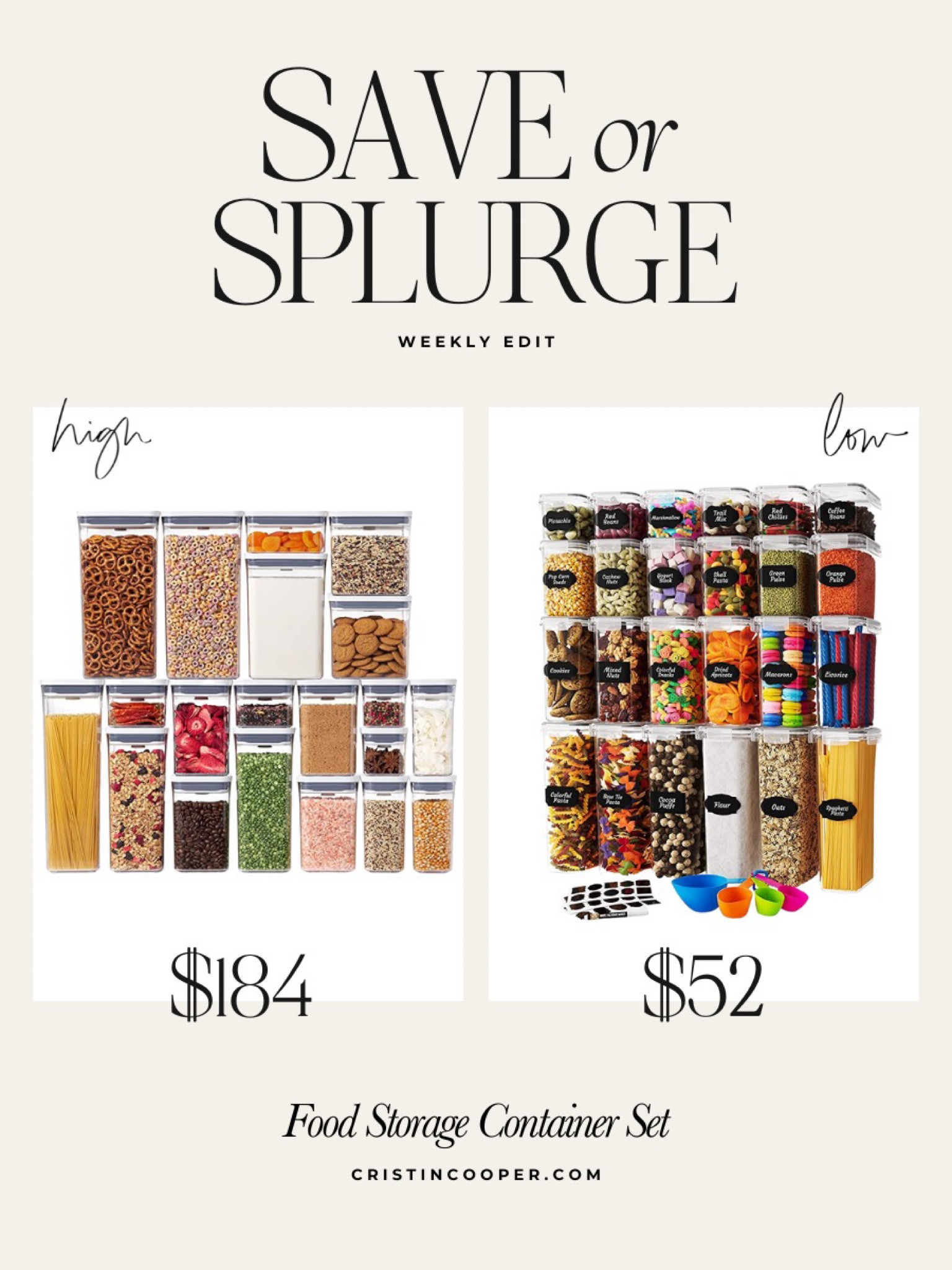 Save or Splurge 

Food storage container set

For more organization finds check out cristincooper.com 

#LTKhome