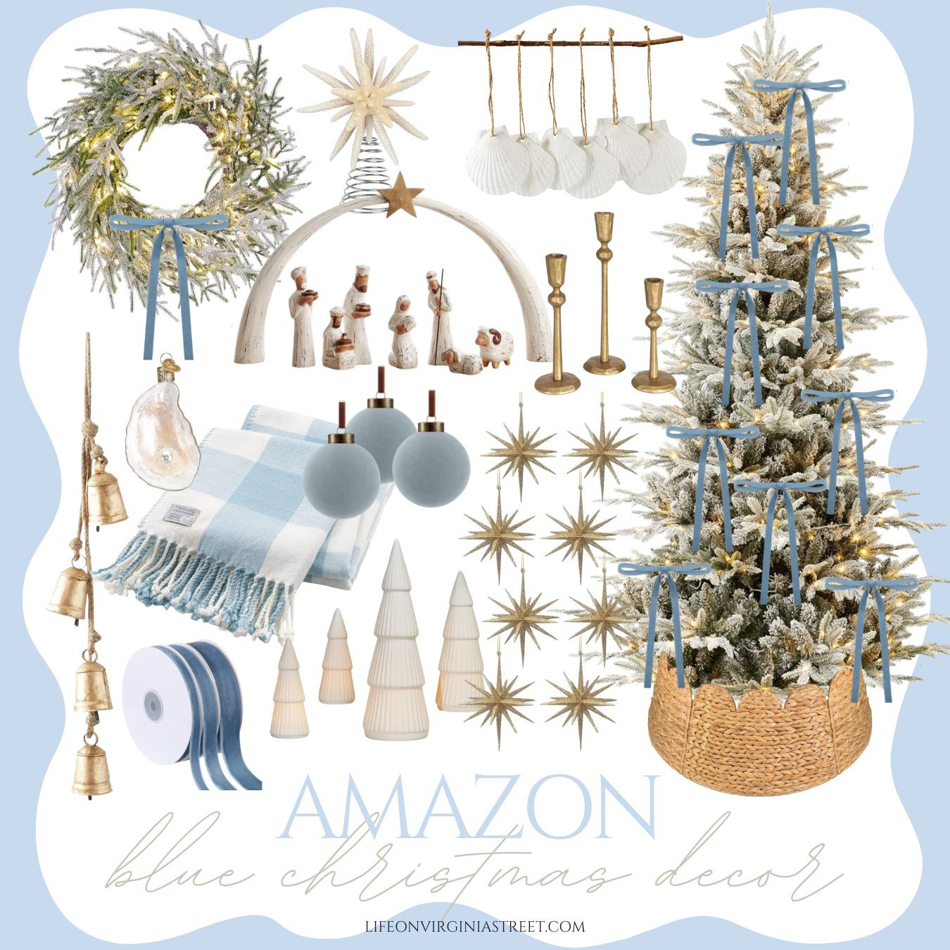 Beautiful light blue Christmas decor from Amazon! This dusty blue looks so pretty paired with a flocked Christmas tree and metallic ornaments! It gives such pretty coastal Christmas vibes! #ltkhome #ltksalealert #ltkfindsunder50 #ltkfindsunder100 #ltkstyletip #ltkover40 #ltkseasonal #ltkholiday 

 

#LTKSeasonal #LTKHome #LTKSaleAlert