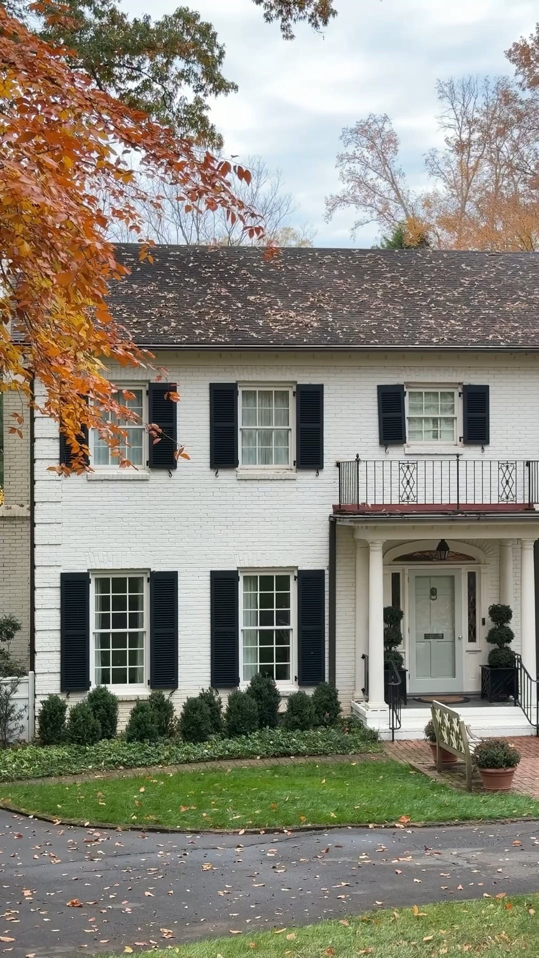 Fall curb-appeal and sharing paint colors! 

Planters, benches, wreaths, front door, topiaries 

#LTKHoliday #LTKHome #LTKSeasonal