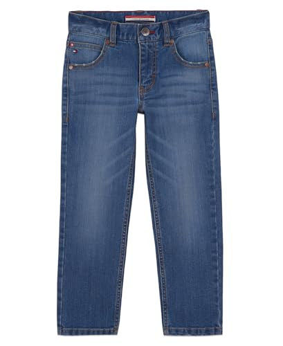 Tommy Hilfiger Boys' 5-Pocket Stretch Slim Straight Leg Denim Jean, Zipper Closure, Stone Blue, 14 | Amazon (US)