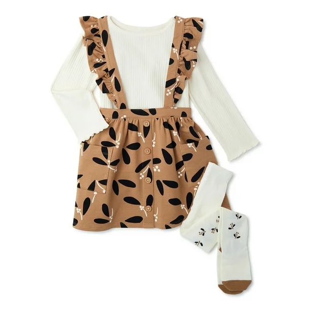 Wonder Nation Baby and Toddler Girls' Pinafore Dress, Long Sleeve Top and Tights Set, Sizes 12M -... | Walmart (US)