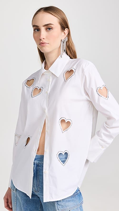 alice + olivia Finely Embellished Button Down Shirt with Heart Cutouts | SHOPBOP | Shopbop