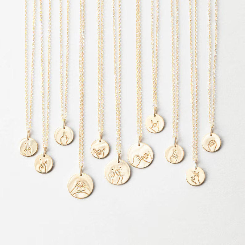 Hand Gestures Necklace, Sign Language Necklace, Pinky Promise, Fingers Crossed | 14k Gold Fill, S... | Etsy (US)