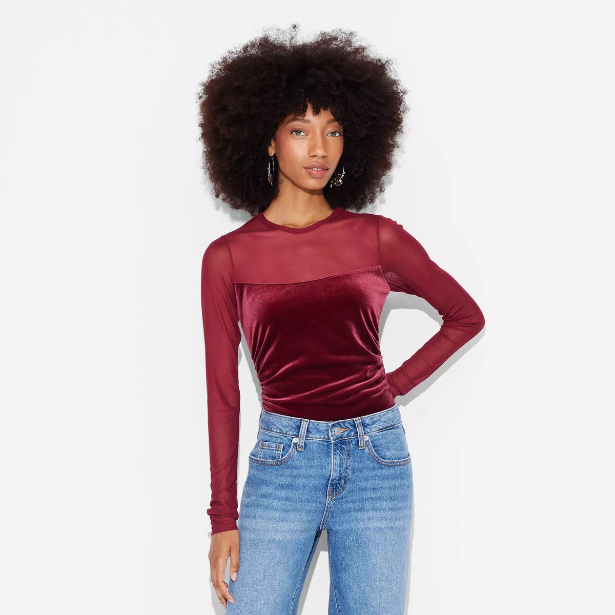 Women's Long Sleeve Mesh to Velour Party Top - Wild Fable™ | Target