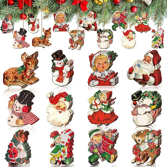 Huwena 36 Pcs Vintage Christmas Ornaments Wooden Christmas Tree Ornaments Wood Cutouts Rustic Far... | Amazon (US)