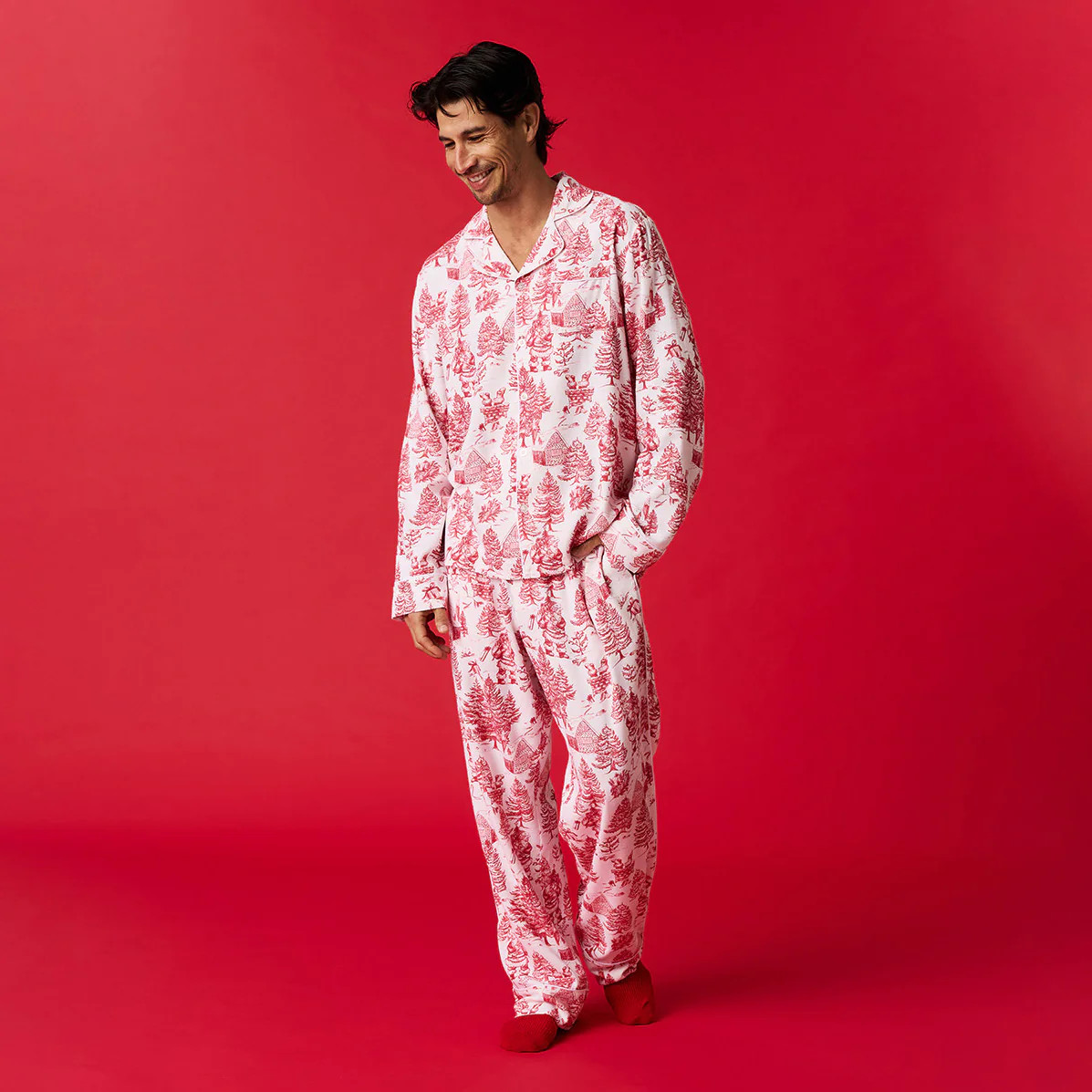 Holiday Red Long Sleeve Luxe Men's Pajamas | Father Christmas | Posh Peanut