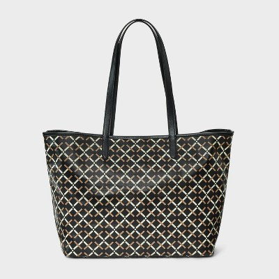 Coated Canvas Tote Bag - A New Day™ Black: Geometric Pattern, Double Shoulder Handles, Woven Co... | Target