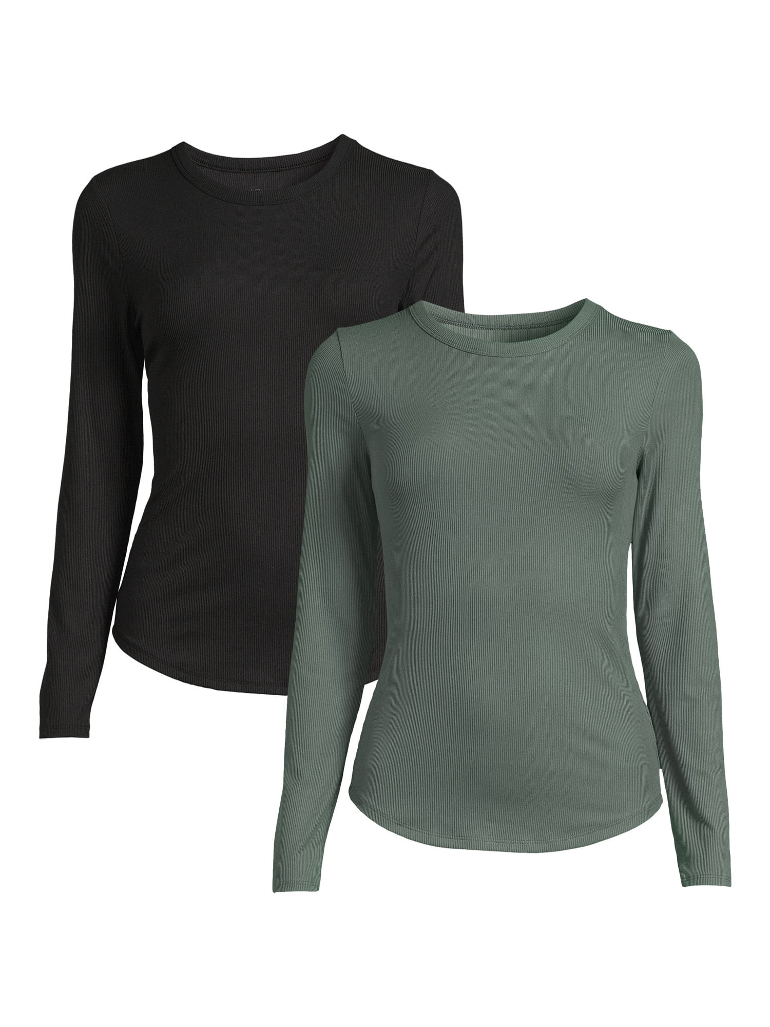 No Boundaries Juniors' Ribbed Crewneck Tee with Long Sleeves, 2-Pack | Walmart (US)