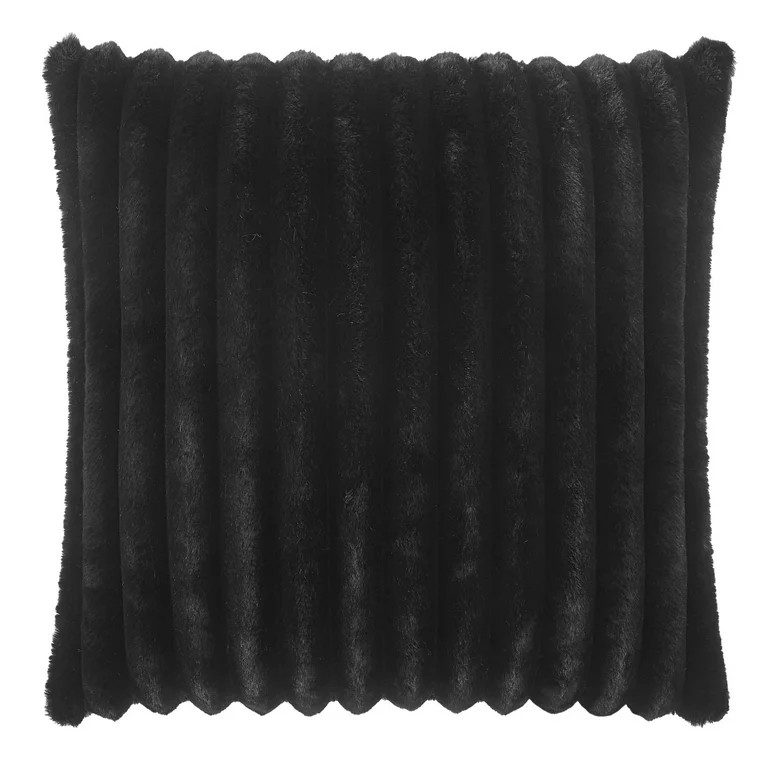 Mainstays 20" x 20" Channel Faux Fur Pillow, Rich Black | Walmart (US)