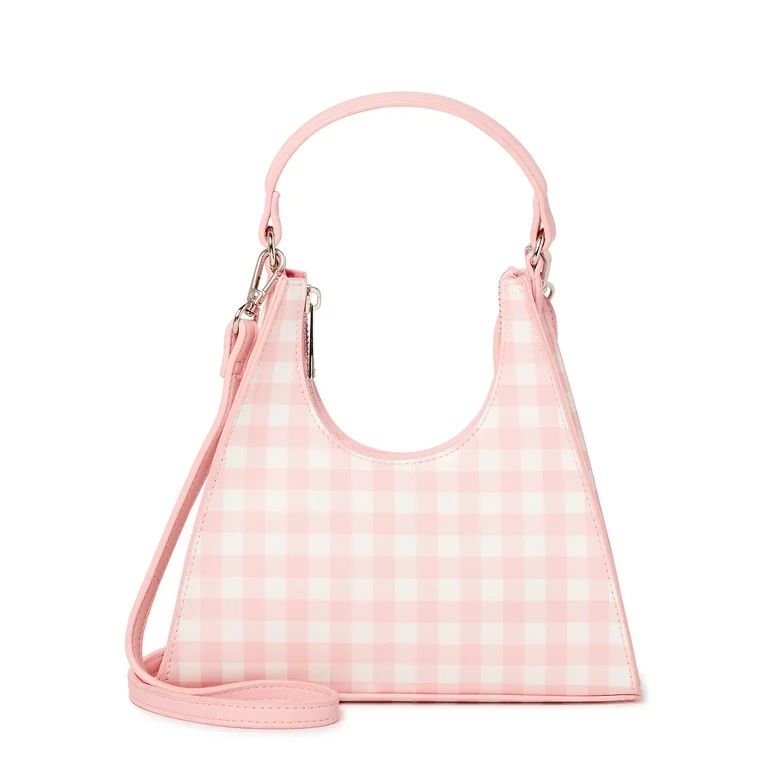 No Boundaries Women's Trapezoid Mini Crossbody Handbag Starlight Pink Gingham | Walmart (US)