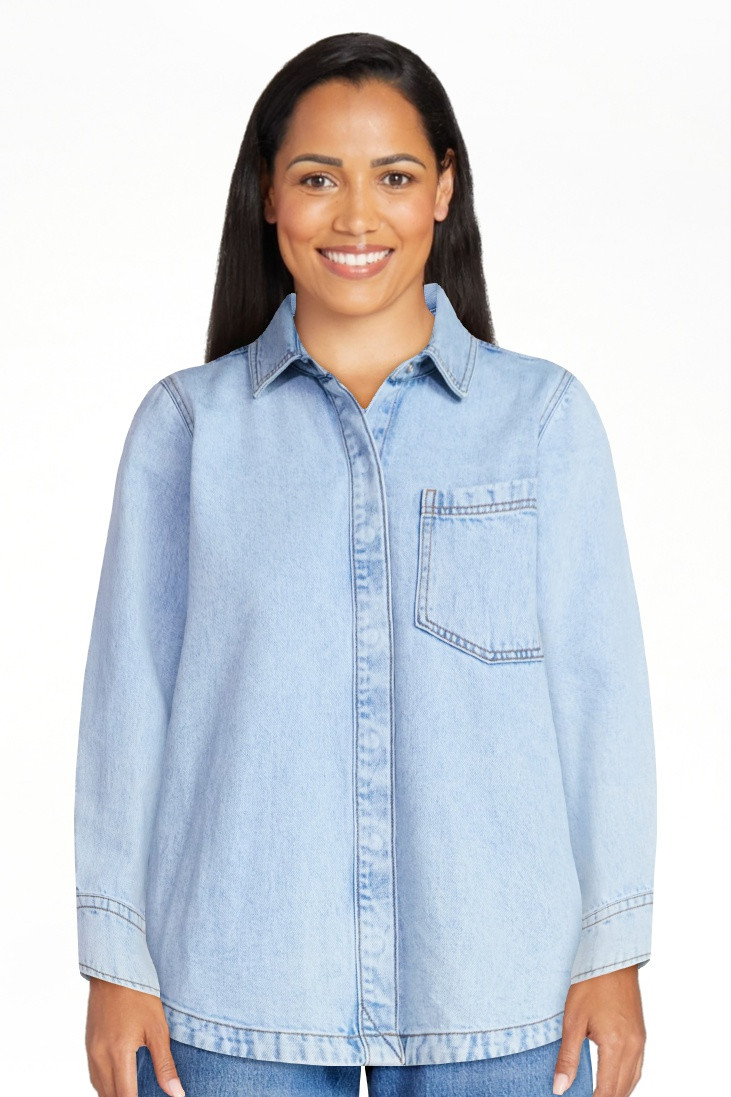 Free Assembly Women's Button Up Denim Shirt with Long Sleeves, Sizes XS-XXL | Walmart (US)