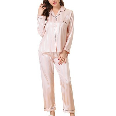 cheibear Women's Satin Soft Button-Down Sleepwear with Pants Lounge Pajama Set Light Pink X-Small | Target