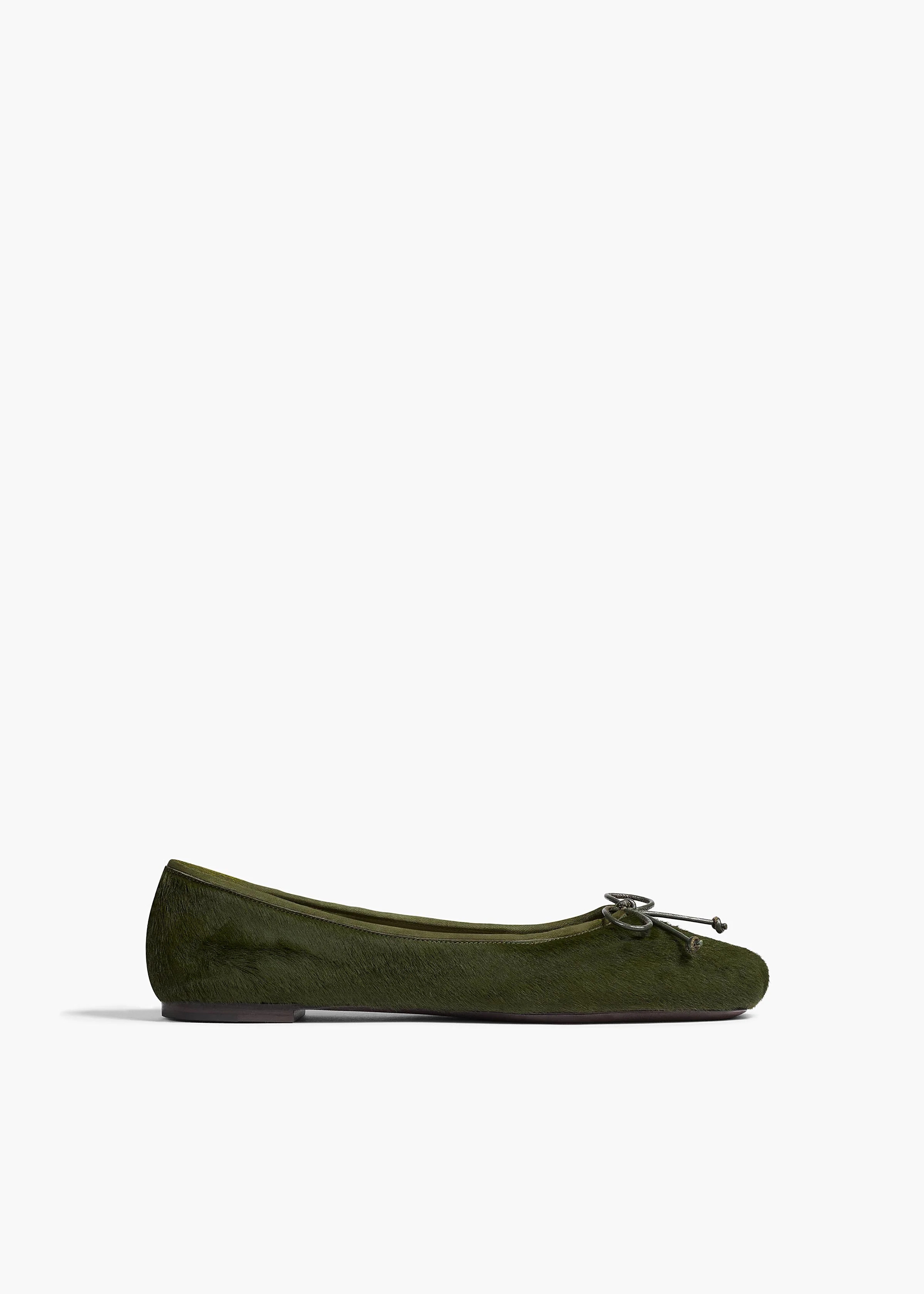 KHAITE - Charlotte Ballerina Flat In Racing Green Haircalf | Khaite