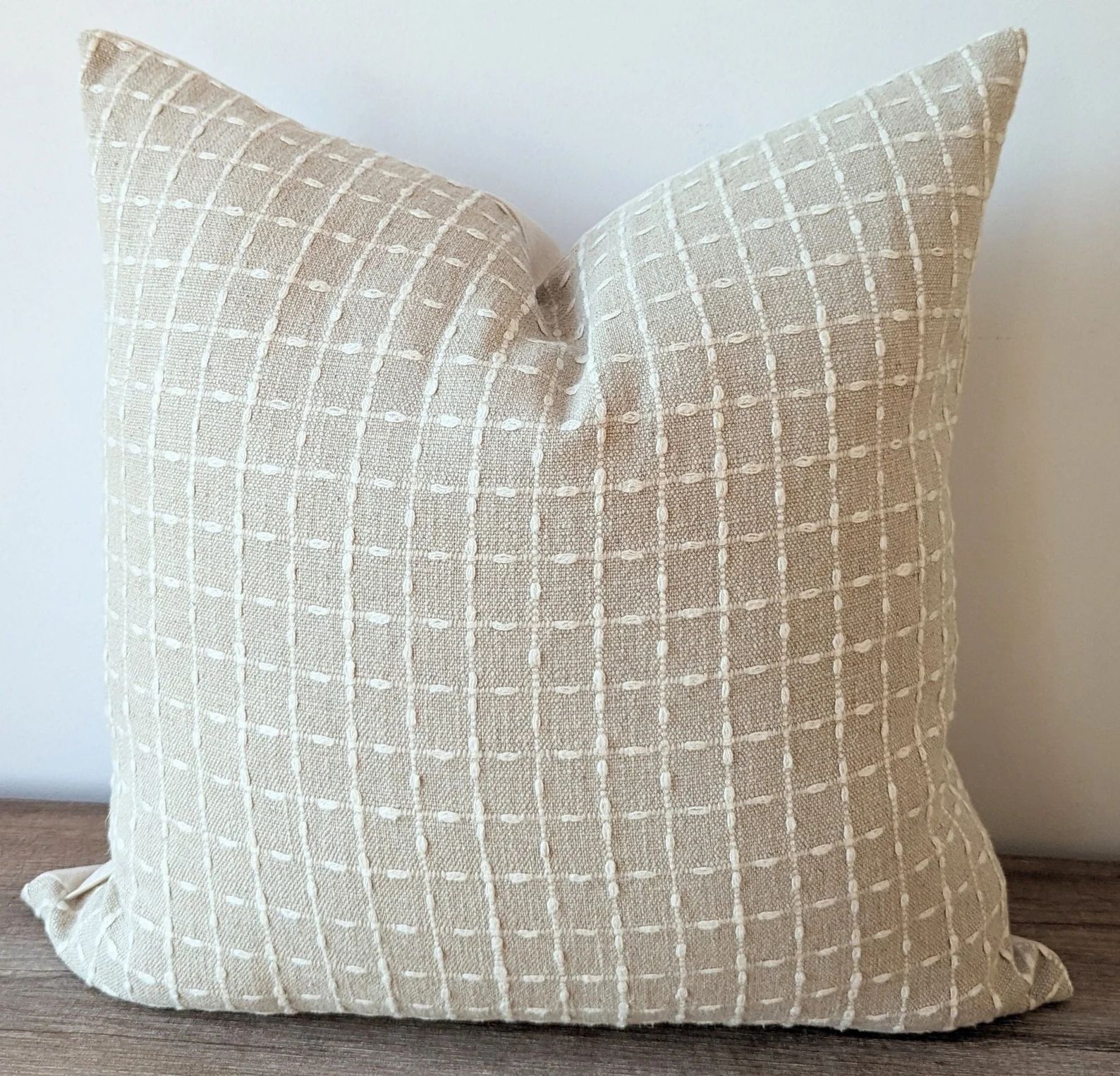 Modern Farmhouse Pillow, Neutral Plaid Throw Pillow, Embroidered Windowpane Pillow, Modern Farmho... | Etsy (US)