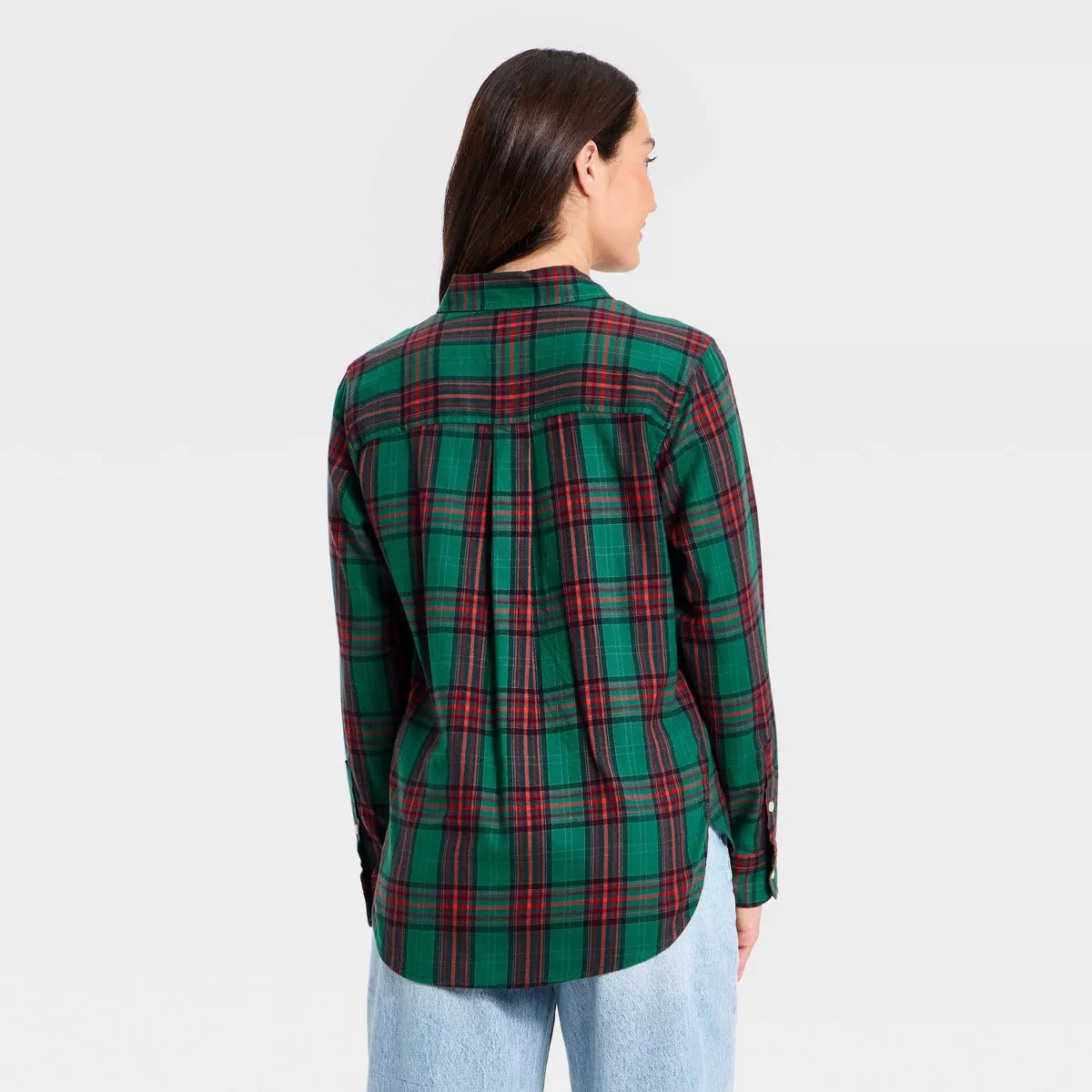 Women's Long Sleeve Collared Flannel Button-Down Shirt - Universal Thread™ Green Plaid S | Target