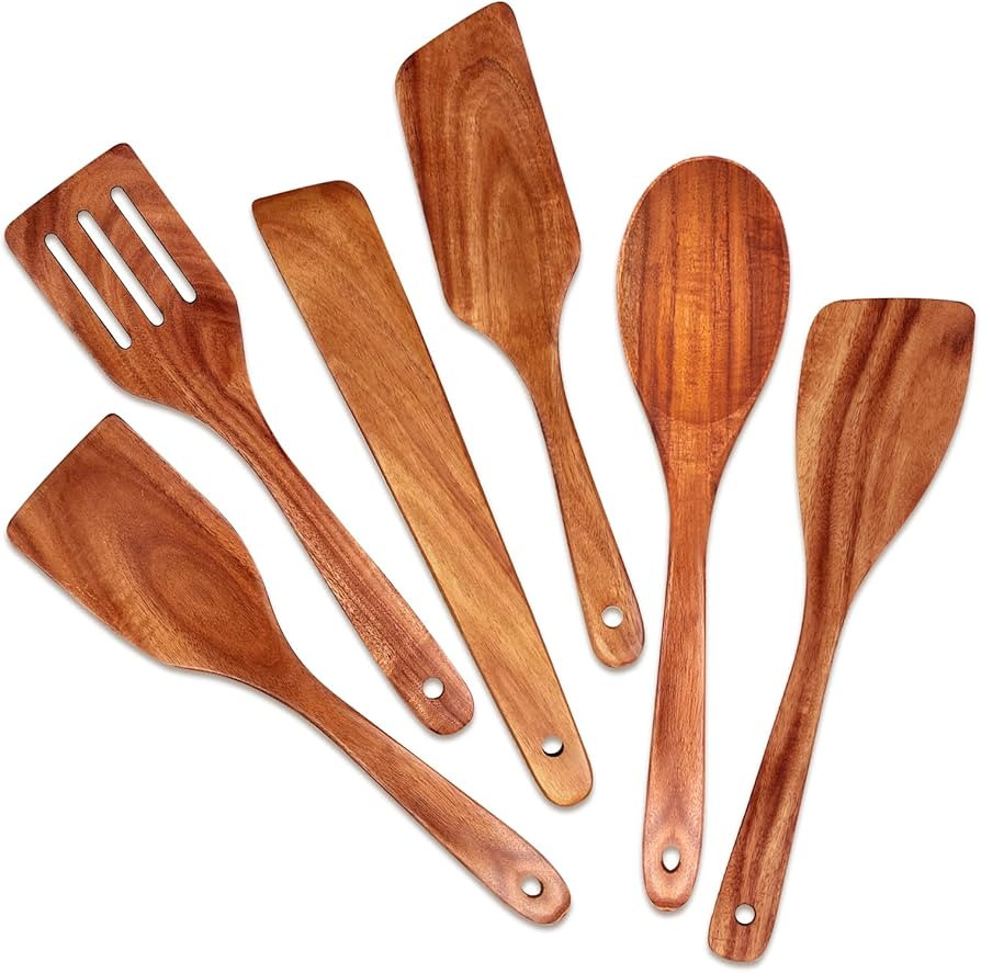6 Pack Teak Wooden Spoons for Cooking Utensil Set Best Wood Non Toxic Spatula Slotted Turner Nons... | Amazon (US)