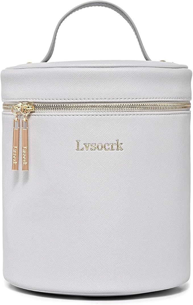 Lvsocrk Barrel Makeup Bag Cosmetic Bag for Women, Cosmetic bag with Mirror, Portable Travel Makeu... | Amazon (US)