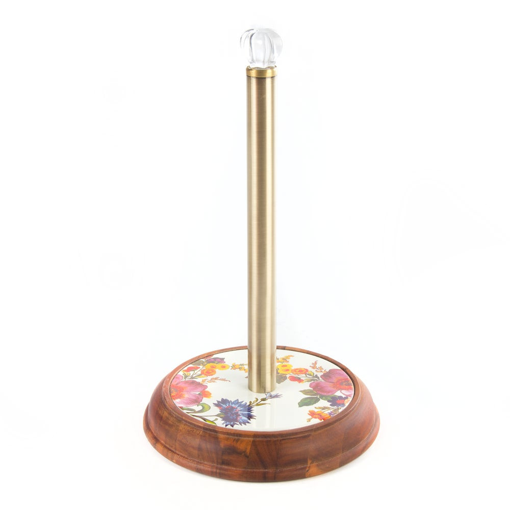 White Flower Market Wood Paper Towel Holder | MacKenzie-Childs
