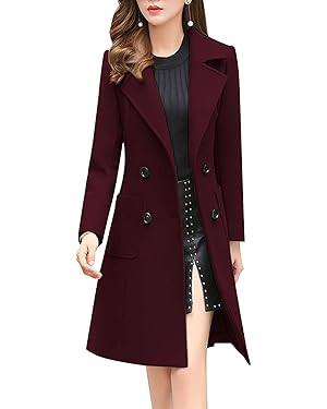 chouyatou Women Elegant Notched Collar Double Breasted Wool Blend Over Coat | Amazon (US)
