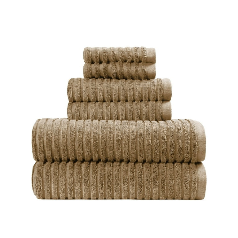 Better Homes & Gardens PowerLoft AIRRICH\u00ae 6 Piece Bath Towel Set, Dark Carmel Textured Strip... | Walmart (US)