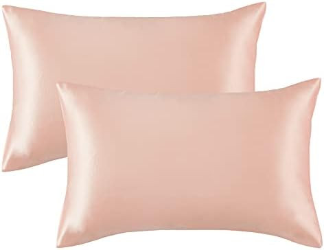 Bedsure Satin Pillowcase for Hair and Skin Queen -Coral Silk Pillowcase 2 Pack 20x30 inches - Satin  | Amazon (US)