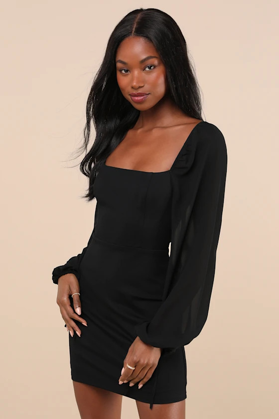 Delightful Love Black Lace-Up Balloon Sleeve Mini Dress | Lulus