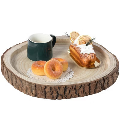 Vintiquewise Wood Tree Bark Indented Display Tray Serving Plate Platter Charger - 16 Inch Dia | Target